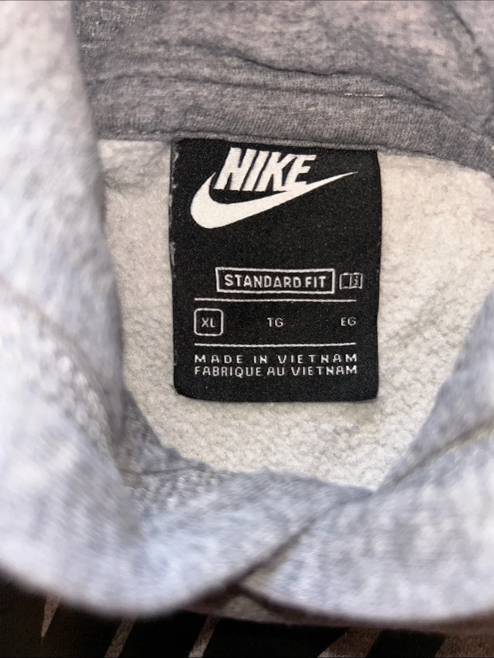 Nike Gray Pullover Hoodie with White Swoosh and Black NIKE Text